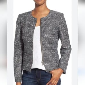 Nordstrom Halogen Zip Front Black Tweed Blazer